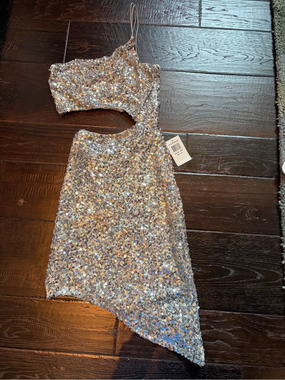B. Darlin Juniors Cut Out Silver Sequined dress